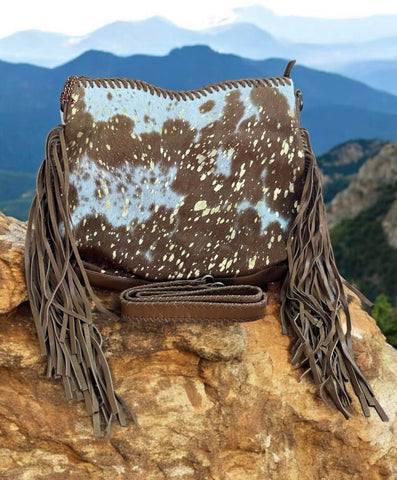 GOLD FLECK COWHIDE AND LEATHER BAG