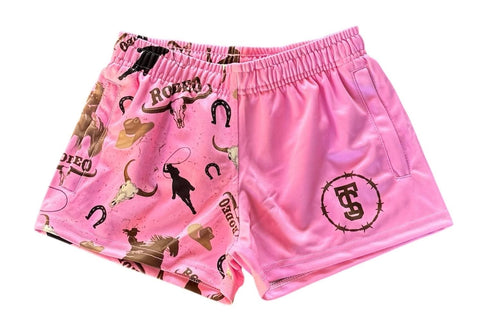 KIDS PINK RODEO FOOTY SHORTS