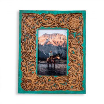 LEATHER TOOLED FRAME.