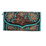 TEAL LEATHER TOOLED WALLET