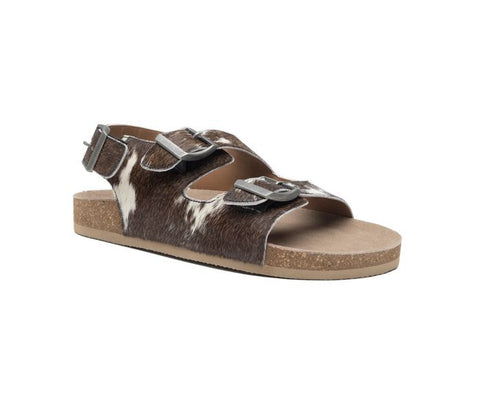 Mountain Path Leather Sandals in Dark & Light Hair-on Hide