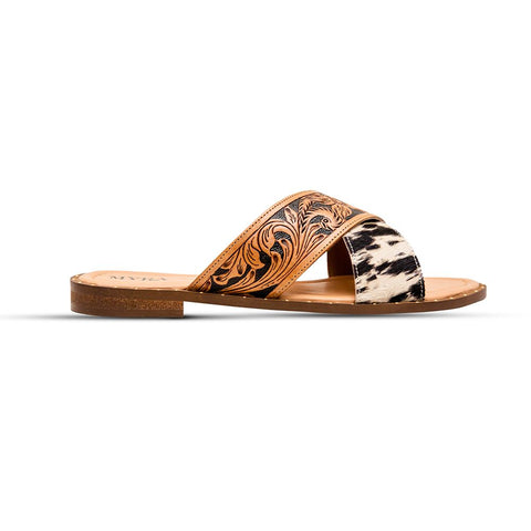 COWHIDE AND LEATHER SLIP ONS