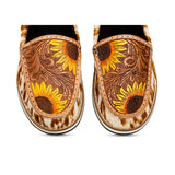 COWHIDE AND HAND TOOLED LEATHER SUNFLOWER SHOES