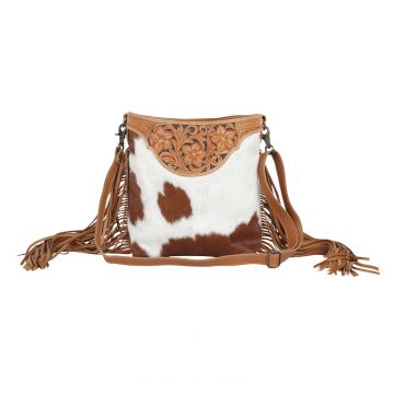TOOLED LEATHER AND COWHIDE BAG