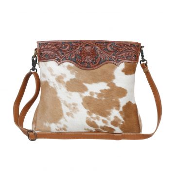 TOOLED LEATHER AND COWHIDE BAG