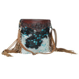 BLUE MOON LEATHER CARVED AND COWHIDE BAG