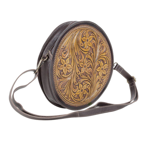 CHAMP LEATHER TOOLED CROSS BODY BAG