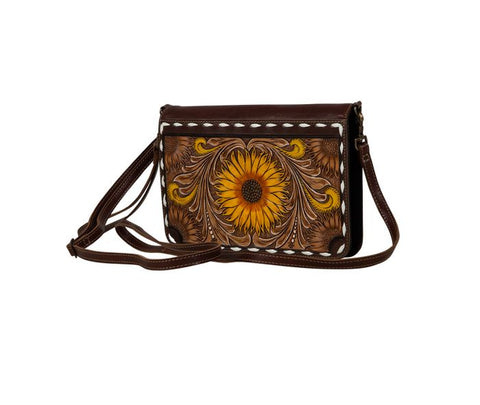 SUNFLOWER & LEATHER ENGRAVED WALLET