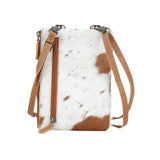 HAND TOOLED LEATHER & COWHIDE CROSS BODY PHONE BAG